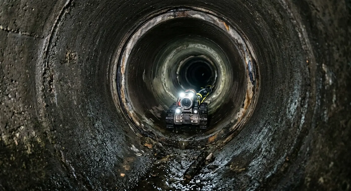 Robotic sewer camera inspecting pipe interior for Sewer Line Cleaning in Brownstown