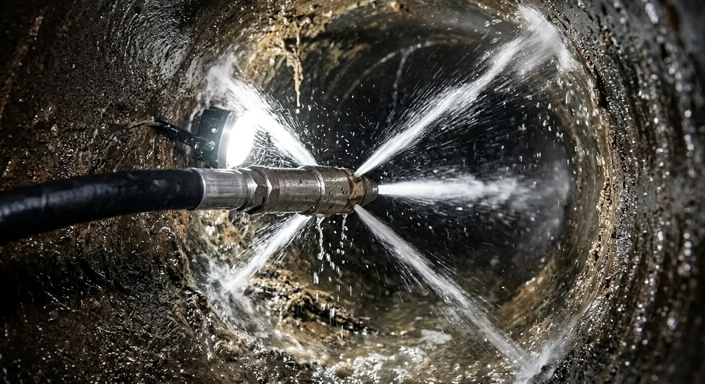 High-pressure hydro jetting nozzle cleaning sewer pipe for Sewer Cleanout in Brownstown